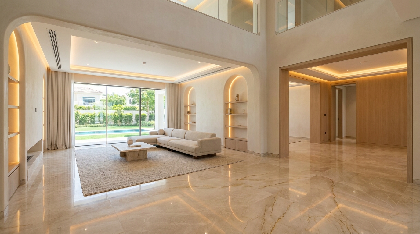 Dubai villa extension planning with structural engineering, facade control, drainage review, and interior finishes